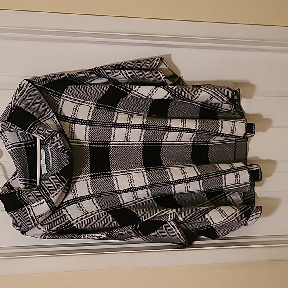 FEVER Women's Black & White Plaid Pullover Poncho Sweater - Size L/XL